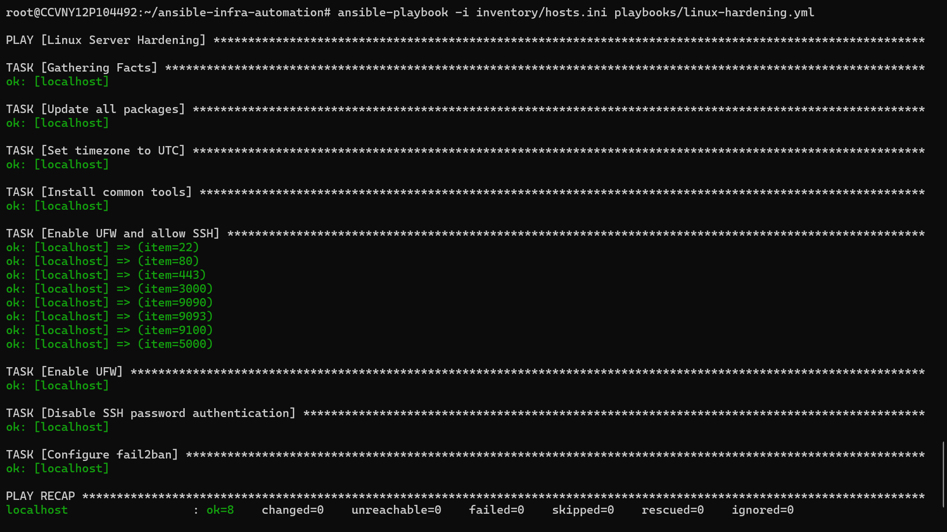 Linux hardening playbook run