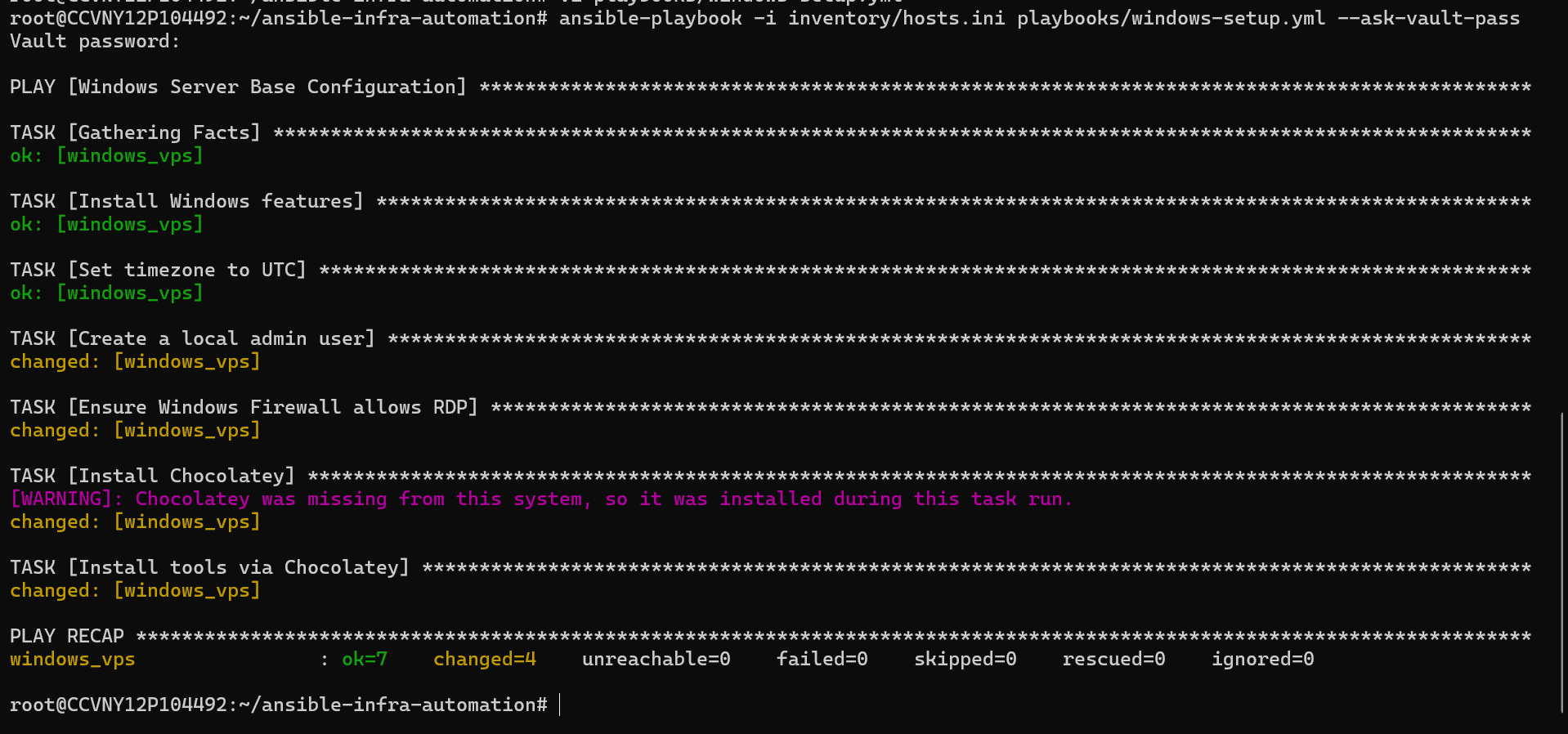 Windows playbook run