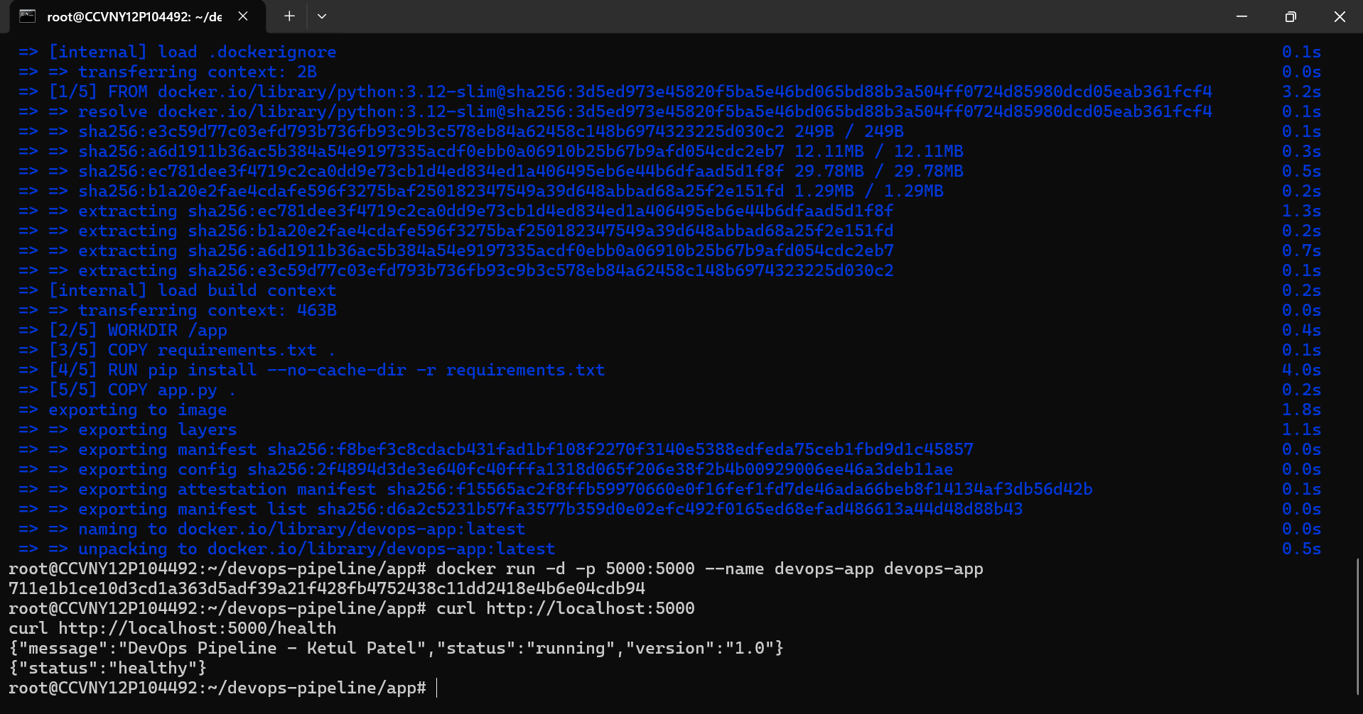 Docker build and Flask app running v1