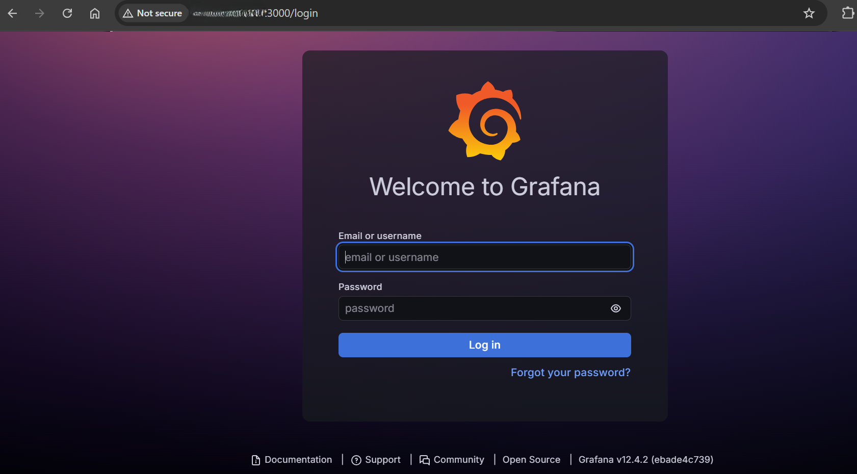 Grafana login page