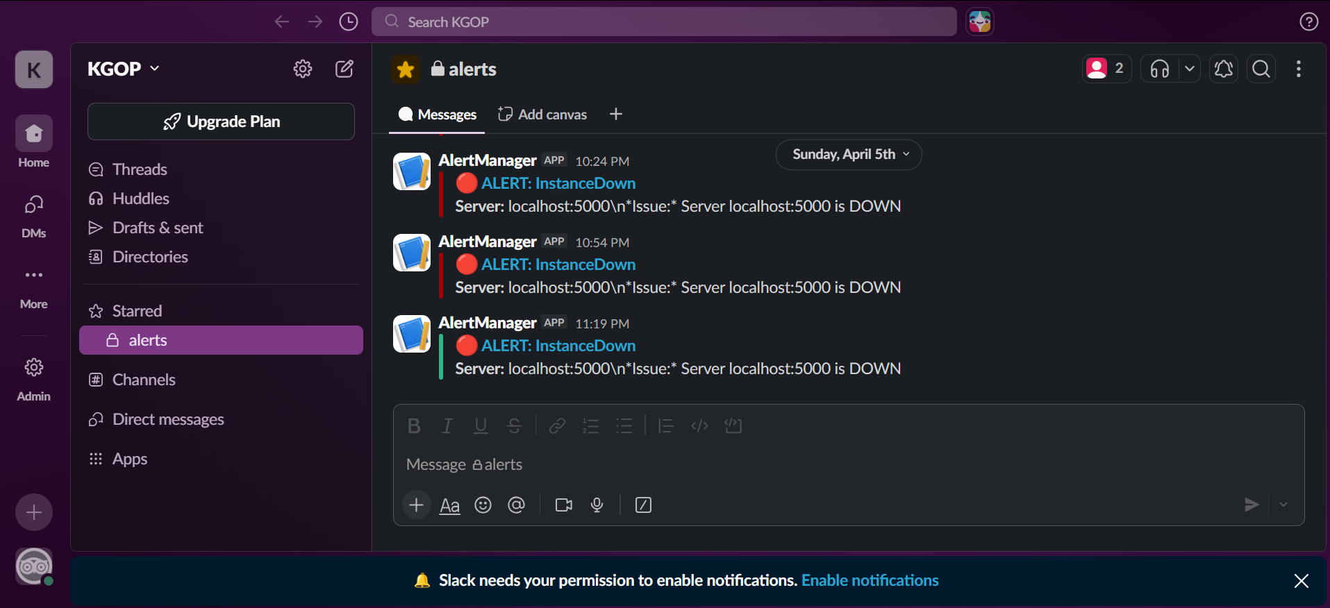 Slack alert resolved notification